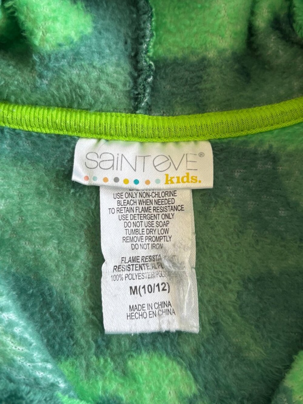 St. Eve Plush Hooded Fleece Dino Camo Sleeper Zipper One-Piece | Sz M (10/12) - Picture 2 of 5